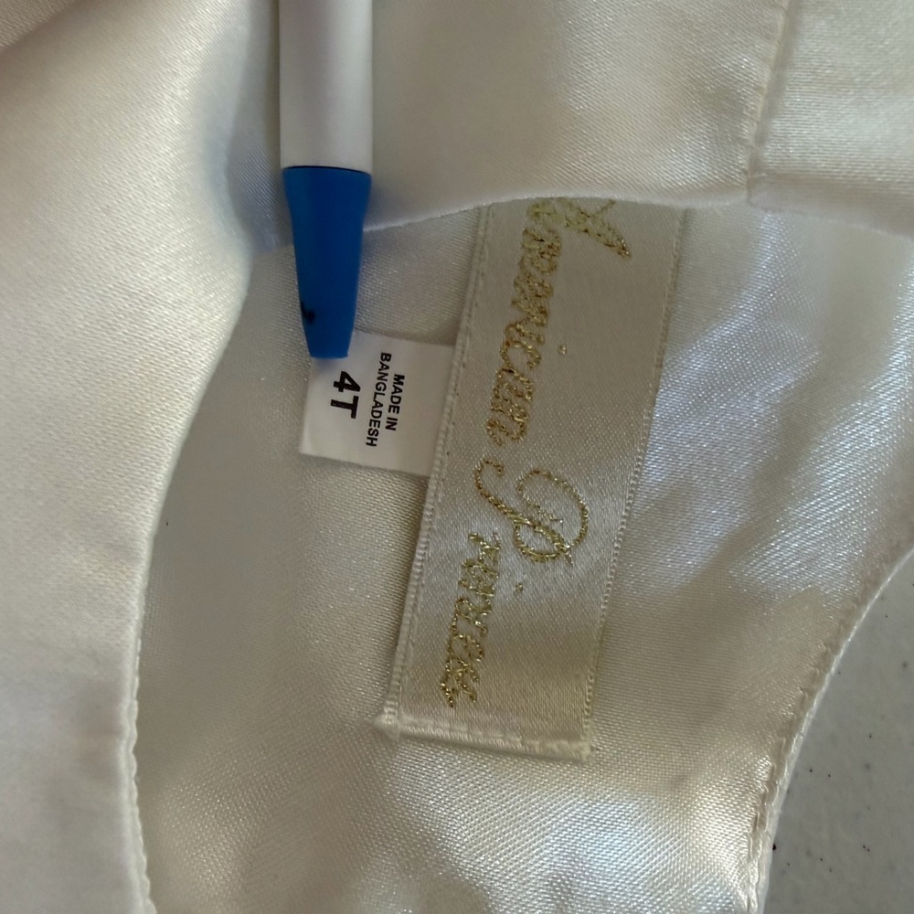 American Princess Ivory Satin Dress with Gold Logo Detail - Picture 2 of 2